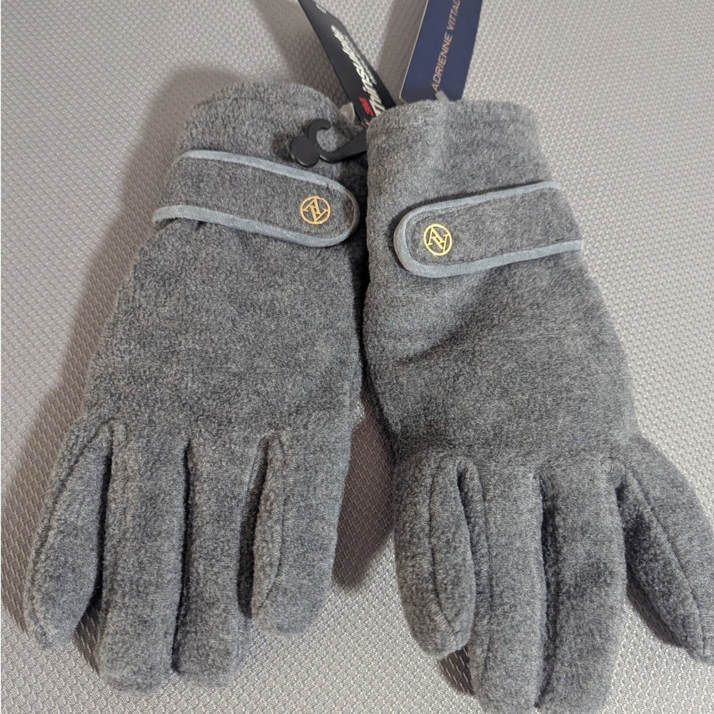 NWT Adrienne Vittadini Thinsulate Fleece Gloves Grey XL Warm Cozy Winter